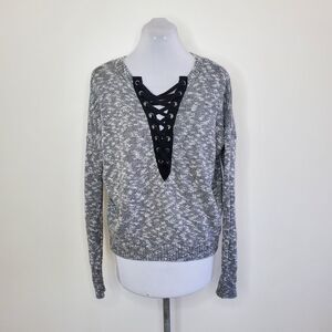 Express Lace Front Long Sleeve Sweater | Small